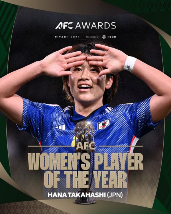 官方：高桥花当选亚足联年度最好女足球员