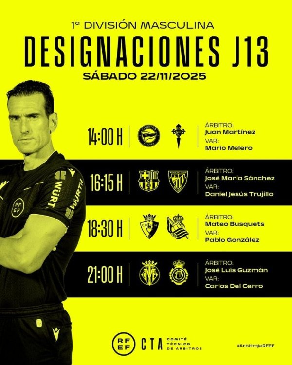 西甲明日比赛裁判公布：何塞·马里奥·桑切斯划定巴萨vs毕巴